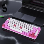 84 key 2.4G wireless keyboard, mixed color retro circular key keyboard, laptop rechargeable wireless keyboard