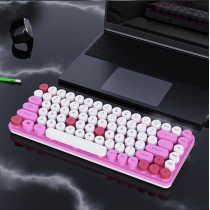 84 key 2.4G wireless keyboard, mixed color retro circular key keyboard, laptop rechargeable wireless keyboard
