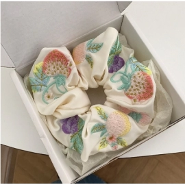 Embroidered Strawberry Grape Satin Texture Large Intestine Circle Fresh, Sweet, Elastic Hairstring Art Girl Hair Accessories