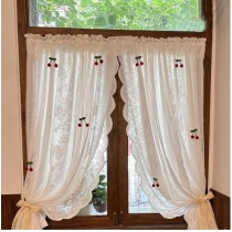 French cherry double layered gauze cream style curtains, lace gauze curtains, translucent but not transparent, princess bedroom bay window