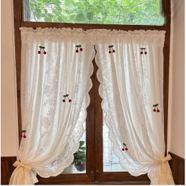 French cherry double layered gauze cream style cur..