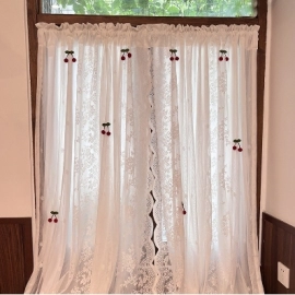 French cherry double layered gauze cream style curtains, lace gauze curtains, translucent but not transparent, princess bedroom bay window