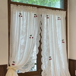 French cherry double layered gauze cream style curtains, lace gauze curtains, translucent but not transparent, princess bedroom bay window